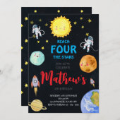 Vier Sterne Weltraum Geburtstagsparty Einladung (Vorne/Hinten)