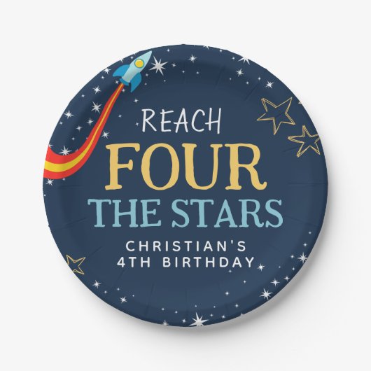 Vier Sterne Weltraum zum Geburtstag erreichen Pappteller (Vorderseite)