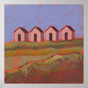 Vier Strandhütten in Korallenrot Impasto-Landschaf Poster