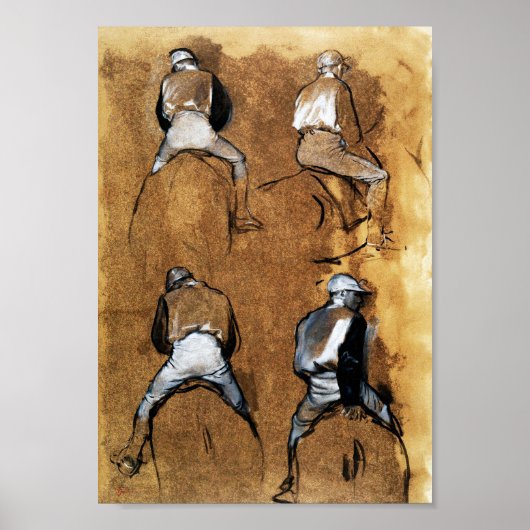 Vier Studien eines Jockys, Edgar Degas Poster (Vorne)
