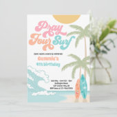 Vier Surf Retro Surf Strand 4. Geburtstag Einladung (Stehend Vorderseite)