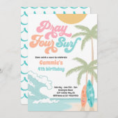 Vier Surf Retro Surf Strand 4. Geburtstag Einladung (Vorne/Hinten)