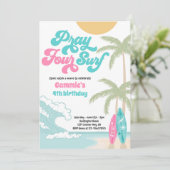 Vier Surf Retro Surf Strand 4. Geburtstag Einladung (Stehend Vorderseite)