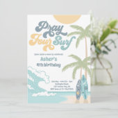 Vier Surf Retro Surf Strand 4. Geburtstag Einladung (Stehend Vorderseite)