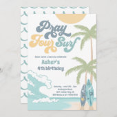 Vier Surf Retro Surf Strand 4. Geburtstag Einladung (Vorne/Hinten)