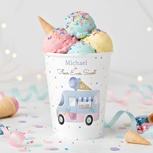Vier Süßeis-LKW zum Geburtstag Pappbecher