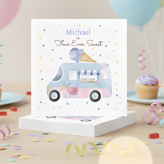 Vier Süßeis-LKW zum Geburtstag Serviette