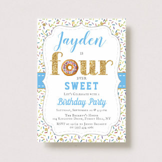 VIER Sweet Donut Boys 4. Geburtstag Einladungen