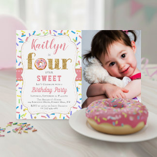 VIER Sweet Donut Girls 4. Geburtstag Einladung