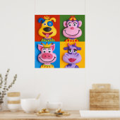 Vier Tierfronten Kinderzimmer Kinderzimmer Poster (Küche)
