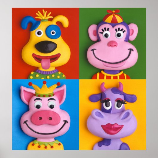Vier Tierfronten Kinderzimmer Kinderzimmer Poster (Vorne)