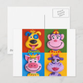 Vier Tiergesichter Postkarte (Vorne/Hinten)