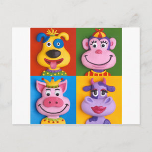 Vier Tiergesichter Postkarte