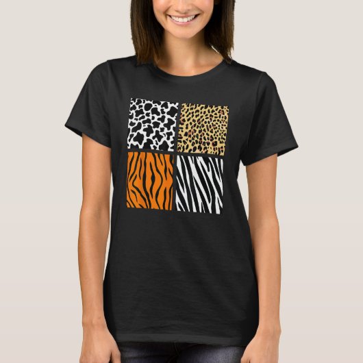 Vier Tiermuster Kuh Tiger Leopard Zebra Tier T-Shirt (Vorderseite)