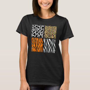 Vier Tiermuster Kuh Tiger Leopard Zebra Tier T-Shirt