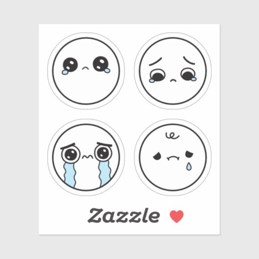 Vier traurige Gesichter Emoji-Sticker-Set Aufkleber (Blatt)