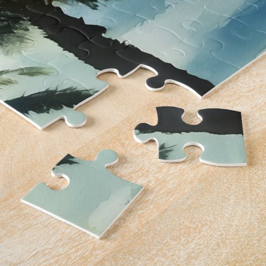 Vier tropische Palmen im Wasser des Sonnenuntergan Puzzle (Seite)