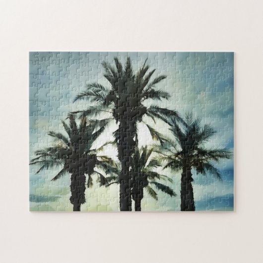 Vier tropische Palmen im Wasser des Sonnenuntergan Puzzle (Horizontal)