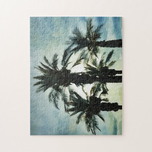 Vier tropische Palmen im Wasser des Sonnenuntergan Puzzle (Vertikal)