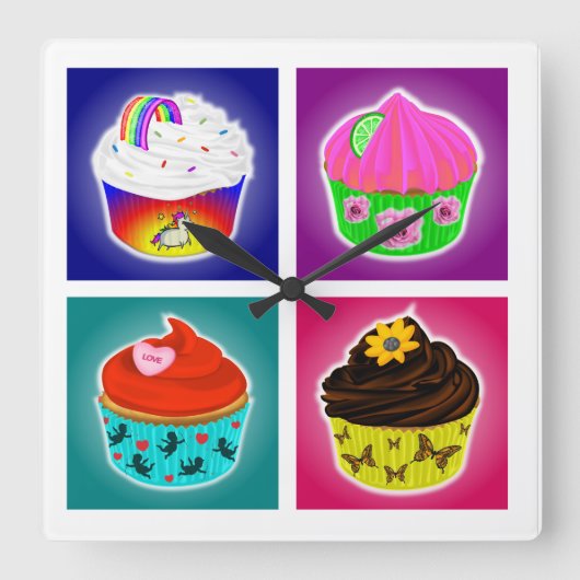 Vier Uhr Cupcakes Square Wall Clock (Vorderseite)