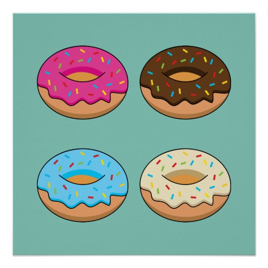 Vier verschiedene Donuts Muster Poster (Vorderseite)