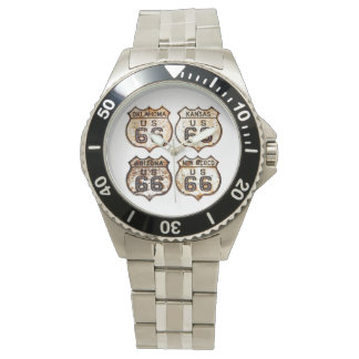 Vier Vintage-Schilder der Route 66 Armbanduhr