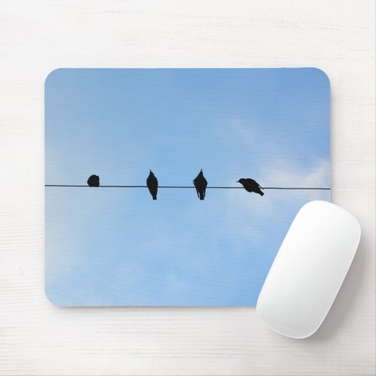 Vier Vögel auf einem Draht Mousepad (Mit Mouse)