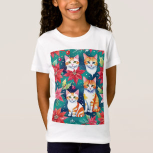 Vier Weihnachtskatzen mit Poinsettien T-Shirt