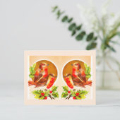 Vier Weihnachtsrobinen auf Postkarte (Stehend Vorderseite)