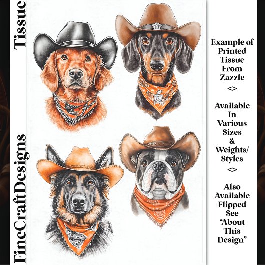 Vier Western Cowboy Hunde in Hats DN9R Decoupage Seidenpapier