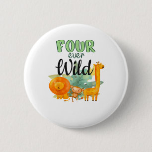 VIER Wild Giraffe Monkey Lion Jungle 4. Birt Button