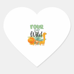 VIER Wild Giraffe Monkey Lion Jungle 4. Birt Herz-Aufkleber