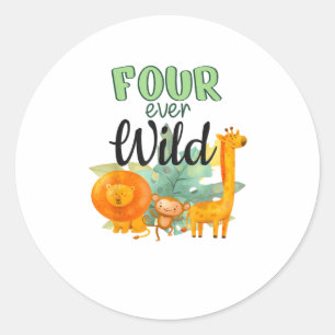 VIER Wild Giraffe Monkey Lion Jungle 4. Birt Runder Aufkleber