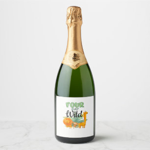 VIER Wild Giraffe Monkey Lion Jungle 4. Birt Schaumweinetikett