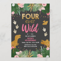 Vier Wilde Dino Girl Pink Dinosaur Geburtstag