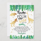 Vier Wilde Dinosaurier Jungen 4. Geburtstag Dankeskarte (Vorderseite)