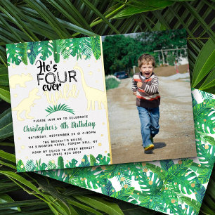 Vier Wilde Dinosaurier Jungen 4. Geburtstag Foto Folieneinladung