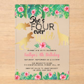 Vier Wilde Dinosaurier Mädchen 4. Geburtstag Acryleinladungen (Vorderseite)