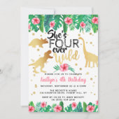 Vier Wilde Dinosaurier Mädchen 4. Geburtstag Einladung (Vorderseite)