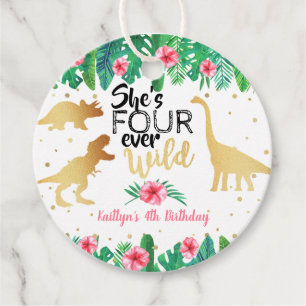 Vier Wilde Dinosaurier Mädchen 4. Geburtstag Geschenkanhänger