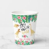 Vier Wilde Dinosaurier Mädchen 4. Geburtstag Pappbecher (Rückseite)