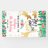 Vier Wilde Dinosaurier Mädchen 4. Geburtstag Willk Banner (Horizontal)