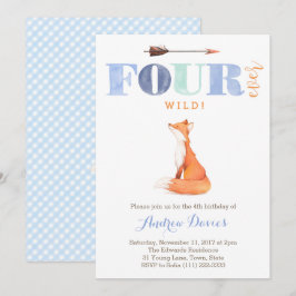 VIER wilde Fuchs 4. Geburtstagseinladungen für Jun Einladung