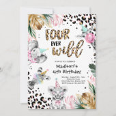 Vier Wilde Leopard Safari Tiere 4. Geburtstag Einladung (Vorderseite)