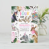 Vier Wilde Leopard Safari Tiere 4. Geburtstag Einladung (Stehend Vorderseite)