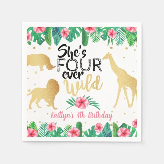 Vier Wilde Mädchen 4. Geburtstag Serviette (Vorderseite)