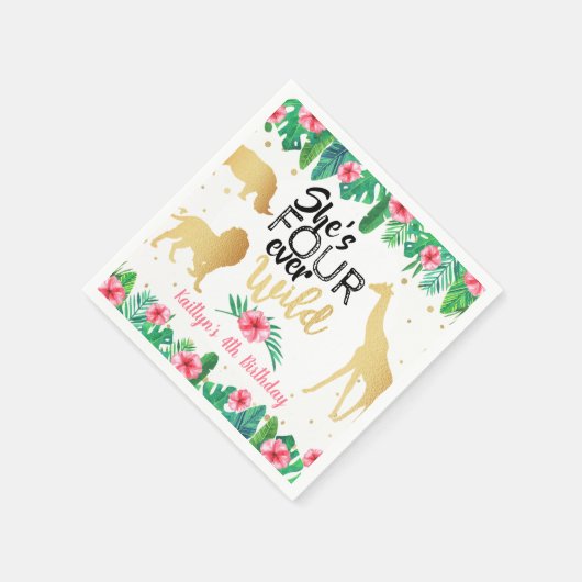 Vier Wilde Mädchen 4. Geburtstag Serviette (Ecke)