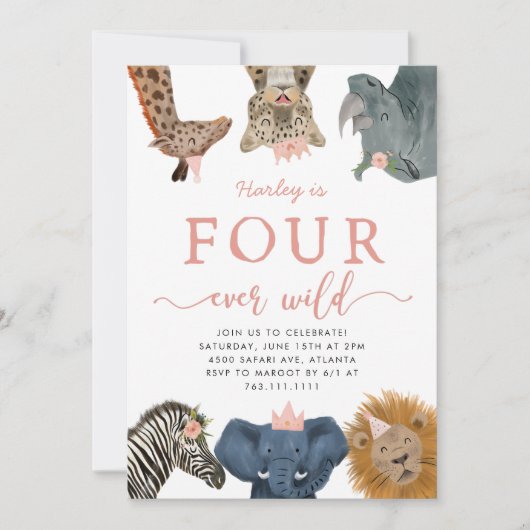 Vier Wilde Mädchen zum Geburtstag Einladung (Vorderseite)