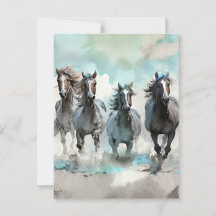 Vier Wilde Mustang Gallop über die Prärie Postkarte