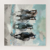 Vier wilde Mustangs galoppieren über die Prärie Puzzle (Horizontal)